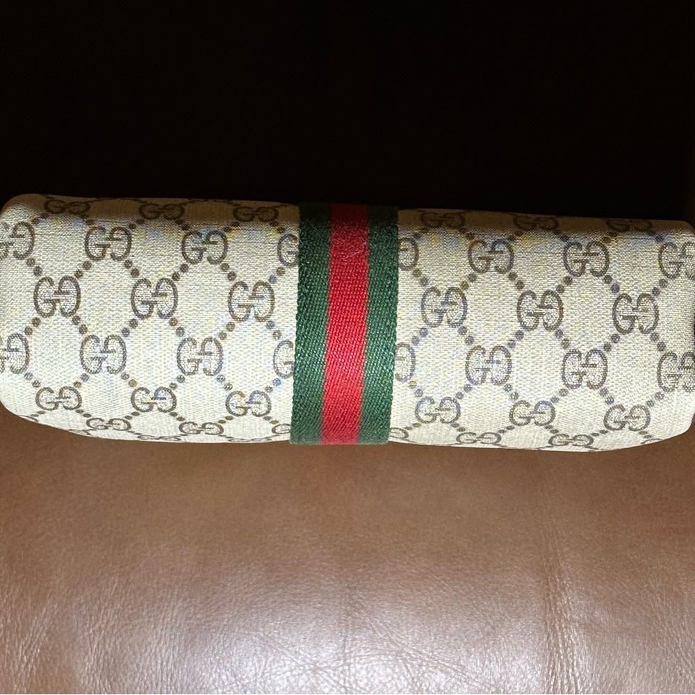Gucci Brown and Tan Pouch or Bag with GG Monogram and Striped Accent - Picture 4 of 4